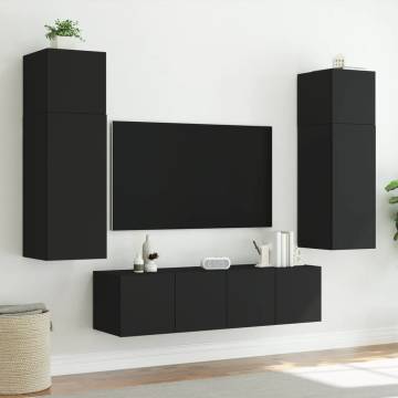 TV Wall Cabinet with LED Lights Black 80x35x41 cm