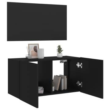 TV Wall Cabinet with LED Lights Black 80x35x41 cm