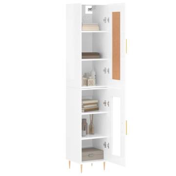 Highboard High Gloss White 34.5x34x180 cm Engineered Wood