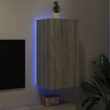 TV Wall Cabinet with LED Lights Grey Sonoma 40.5x35x80 cm