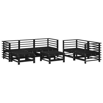 7 Piece Garden Lounge Set Black Solid Wood Pine