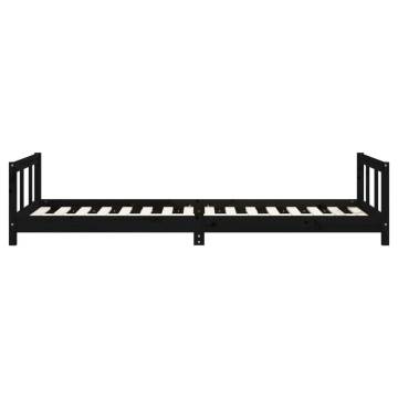 Kids Bed Frame Black 90x200 cm Solid Wood Pine