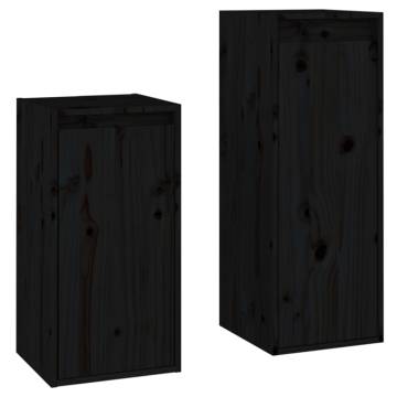 TV Cabinets 2 pcs Black Solid Wood Pine