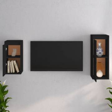 TV Cabinets 2 pcs Black Solid Wood Pine