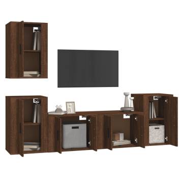 5 Piece TV Cabinet Set Brown Oak Engineered Wood