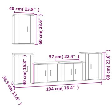 5 Piece TV Cabinet Set Brown Oak Engineered Wood