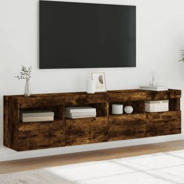 TV Wall Cabinets with LED Lights 2 pcs Smoked Oak 80x30x40 cm