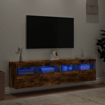 TV Wall Cabinets with LED Lights 2 pcs Smoked Oak 80x30x40 cm