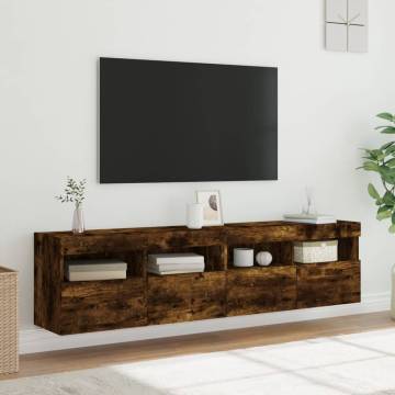 TV Wall Cabinets with LED Lights 2 pcs Smoked Oak 80x30x40 cm