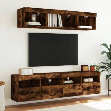 TV Wall Cabinets with LED Lights 2 pcs Smoked Oak 80x30x40 cm