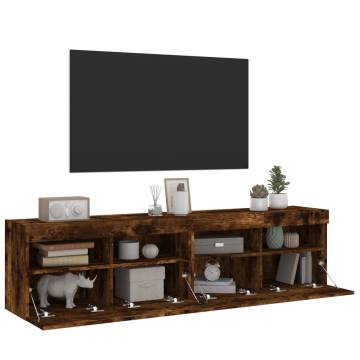 TV Wall Cabinets with LED Lights 2 pcs Smoked Oak 80x30x40 cm