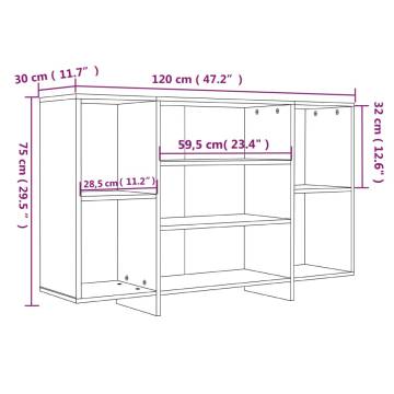 Sideboard White 120x30x75 cm Engineered Wood