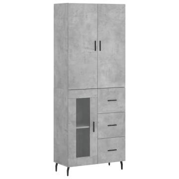 Highboard Concrete Grey 69.5x34x180 cm Engineered Wood