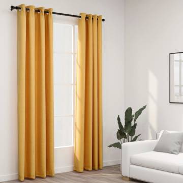 Linen-Look Blackout Curtains with Grommets 2pcs Yellow 140x225cm