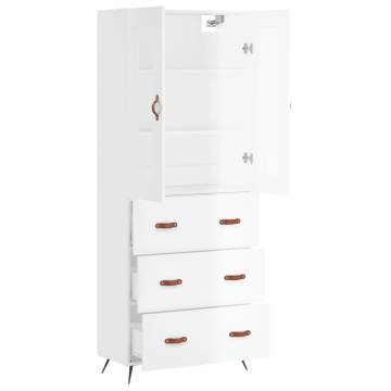 Highboard High Gloss White 69.5x34x180 cm Engineered Wood