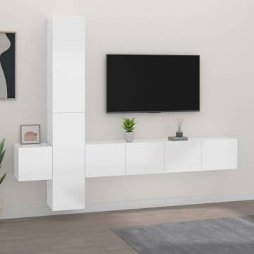 5 Piece TV Cabinet Set High Gloss White Engineered Wood