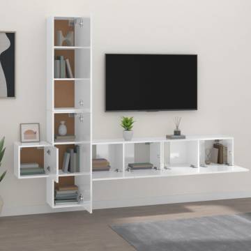 5 Piece TV Cabinet Set High Gloss White Engineered Wood