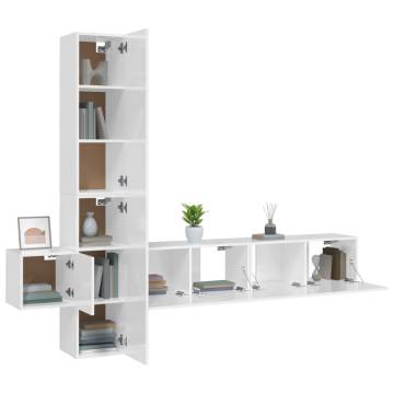 5 Piece TV Cabinet Set High Gloss White Engineered Wood