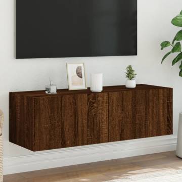 TV Wall Cabinet with LED Lights Brown Oak 100x35x31 cm