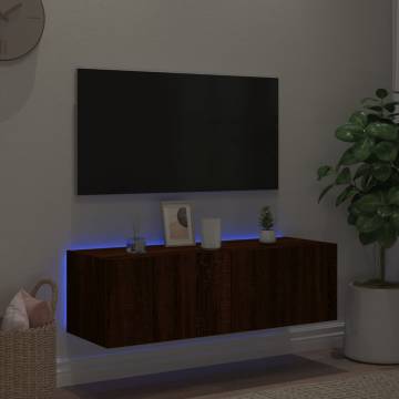 TV Wall Cabinet with LED Lights Brown Oak 100x35x31 cm