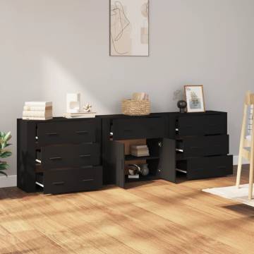 Sideboards 3 pcs Black Engineered Wood