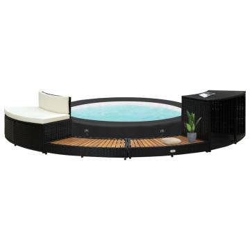 Spa Surround Black Poly Rattan and Solid Acacia Wood