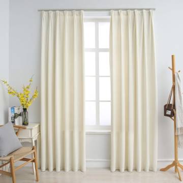 Blackout Curtains 2 pcs with Hooks Velvet Cream 140x225 cm