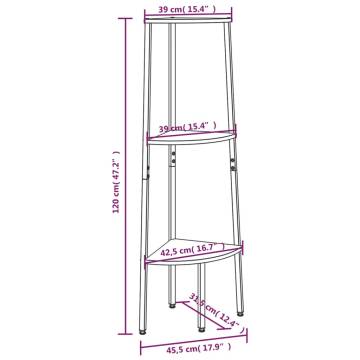 3-Tier Corner Shelf Light Brown and Black 45.5x31.5x120 cm