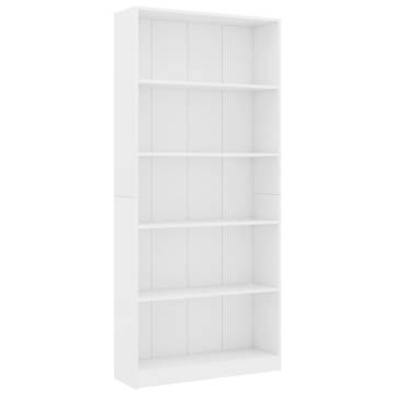 5-Tier Book Cabinet White 80x24x175 cm Engineered Wood