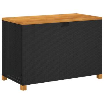 Garden Storage Box Black 110x55x63 cm Poly Rattan Acacia Wood