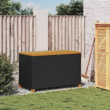 Garden Storage Box Black 110x55x63 cm Poly Rattan Acacia Wood