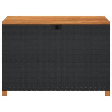 Garden Storage Box Black 110x55x63 cm Poly Rattan Acacia Wood