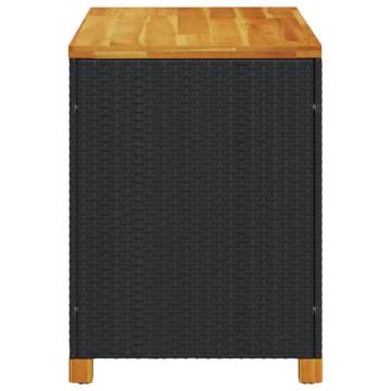 Garden Storage Box Black 110x55x63 cm Poly Rattan Acacia Wood