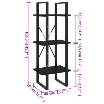 3-Tier Book Cabinet Black 40x30x105 cm Solid Pinewood