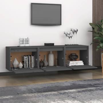 TV Cabinets 3 pcs Grey Solid Wood Pine