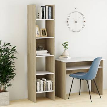 Book Cabinet White and Sonoma Oak 40x35x180 cm Engineered Wood