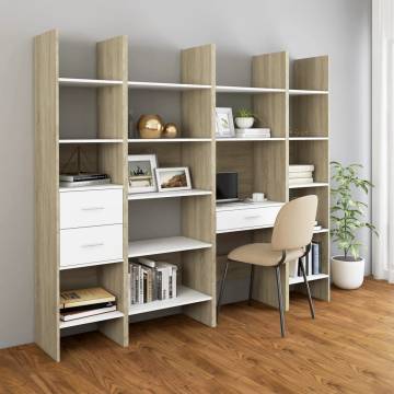 Book Cabinet White and Sonoma Oak 40x35x180 cm Engineered Wood