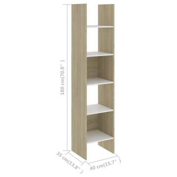 Book Cabinet White and Sonoma Oak 40x35x180 cm Engineered Wood