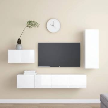 4 Piece TV Cabinet Set High Gloss White Engineered Wood