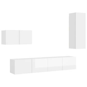 4 Piece TV Cabinet Set High Gloss White Engineered Wood