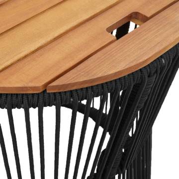 Garden Side Tables 2 pcs with Wooden Top Black Poly Rattan