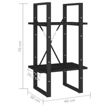 2-Tier Book Cabinet Black 40x30x70 cm Solid Pine Wood