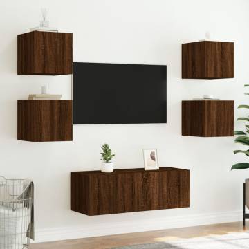 TV Wall Cabinets with LED Lights 2 pcs Brown Oak 30.5x35x30 cm