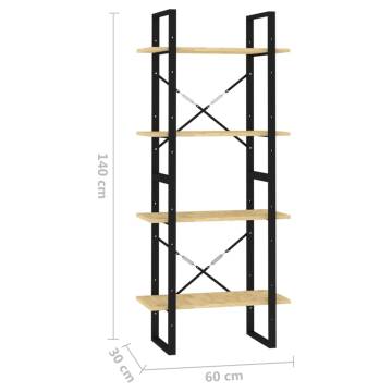 4-Tier Book Cabinet 60x30x140 cm Solid Pine Wood