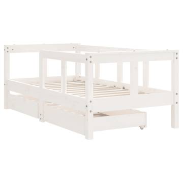 Kids Bed Frame with Drawers White 70x140 cm Solid Wood Pine