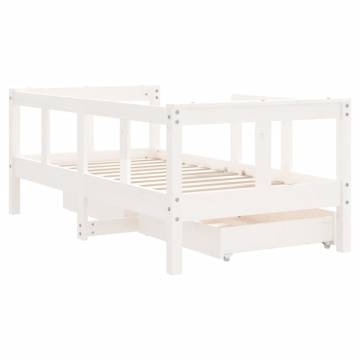 Kids Bed Frame with Drawers White 70x140 cm Solid Wood Pine