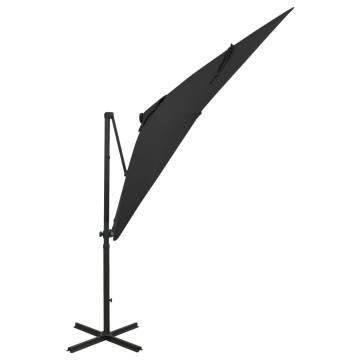 Cantilever Umbrella with Pole and LED Lights Black 250 cm