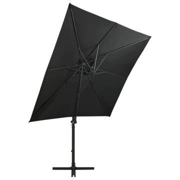 Cantilever Umbrella with Pole and LED Lights Black 250 cm