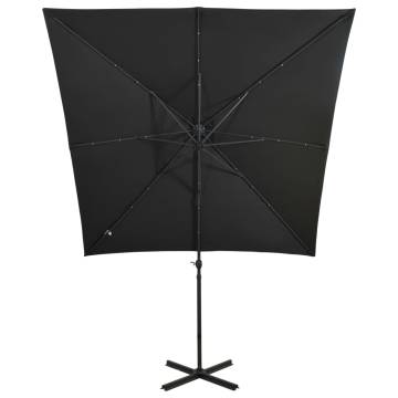 Cantilever Umbrella with Pole and LED Lights Black 250 cm