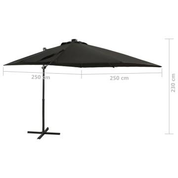 Cantilever Umbrella with Pole and LED Lights Black 250 cm